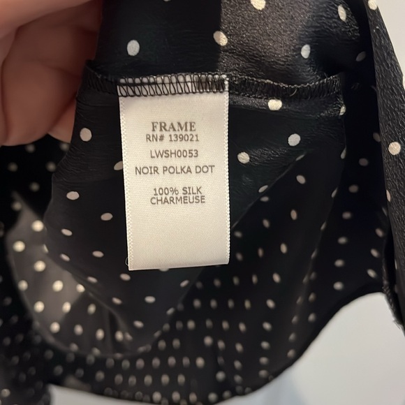 EUC - Frame polkadot shirtdress. Size small. Never worn. Front slits. Tie neck. - Picture 5 of 5